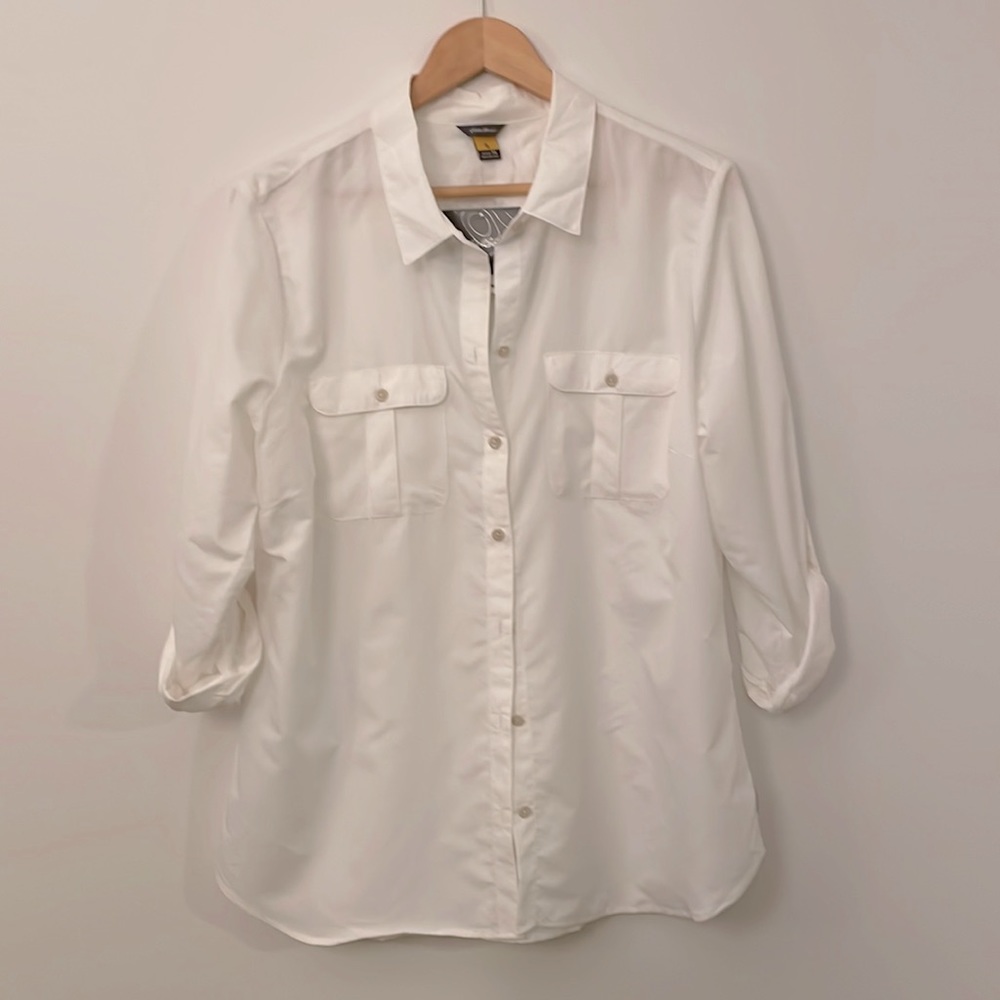 Eddie Bauer hiking or travel button down. Dry wicking.
